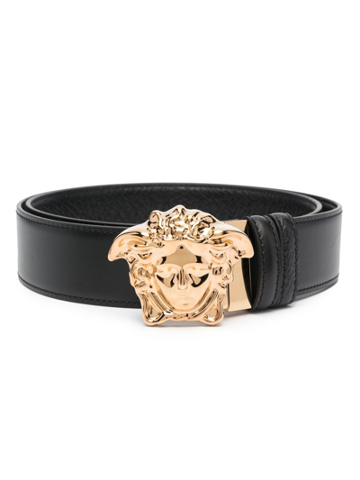 Versace Leather Medusa-buckle Belt In Black