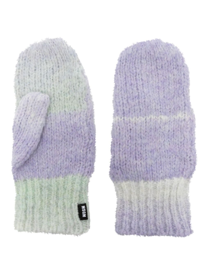 Msgm Striped Chunky-knit Gloves In Purple