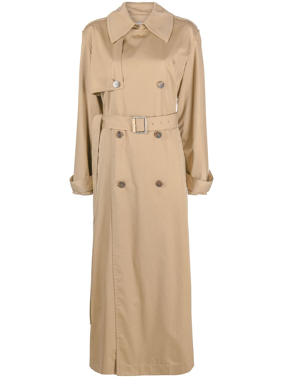 Loewe Double-breasted Belted Cotton And Silk-blend Trench Coat In Neutrals