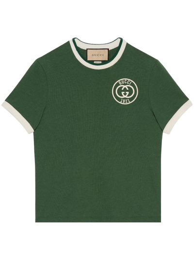 Gucci T-shirt Aus Baumwolljersey Mit Stickerei In Green