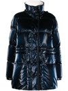 Moncler Herault Hooded Quilted Padded Glossed-shell Down Coat In Blue