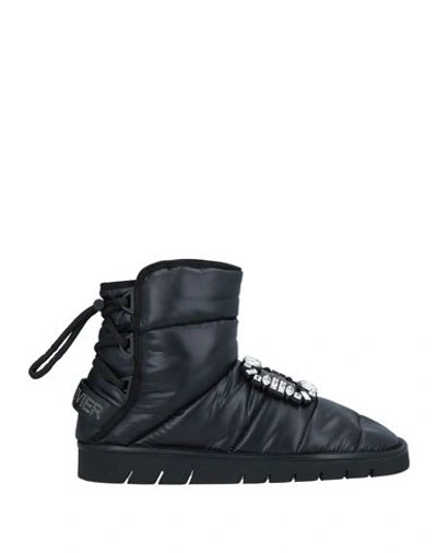 Roger Vivier Woman Ankle Boots Black Size 10 Textile Fibers, Leather