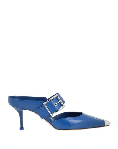 Alexander Mcqueen Punk Buckle Leather Mule In Blue