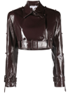 MATERIEL BROWN CROPPED VINYL BIKER JACKET,MPF23N1817JKBW19908430