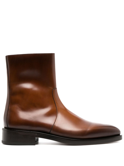 Ferragamo Men's Gerald Leather Zip Ankle Boots In Brown