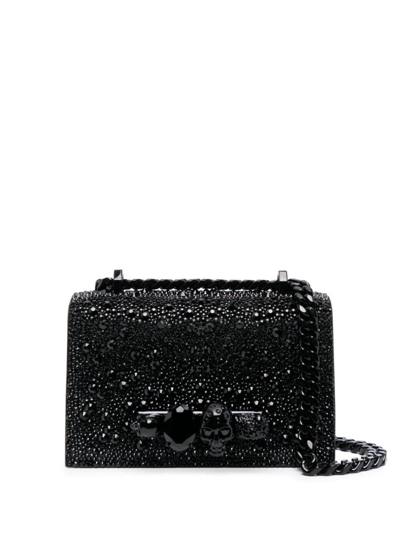 Alexander Mcqueen Mini The Biker Jewelled Crossbody Bag In Schwarz