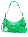 Balenciaga Le Cagole Xs Studded Crinkled-leather Shoulder Bag In Green