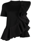 Alexander Mcqueen Mixed Media Ruffle Detail Cotton Top In Schwarz
