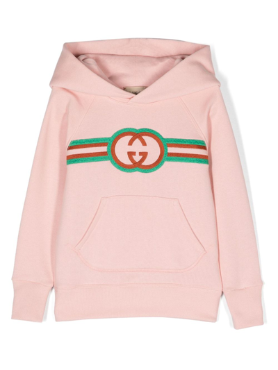 Gucci Logo刺绣棉连帽衫 In Rosa