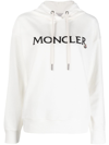 Moncler Logo-embroidered Drawstring Cotton Hoodie In Weiss