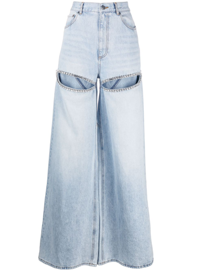Area Crystal-embellished Cutout High-rise Wide-leg Jeans In Light Blue