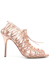 Manolo Blahnik Leather Sandals With Strappy Design And Stiletto Heel In Rosa