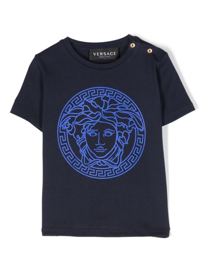 Versace Babies' Medusa Head-print Cotton T-shirt In Blue