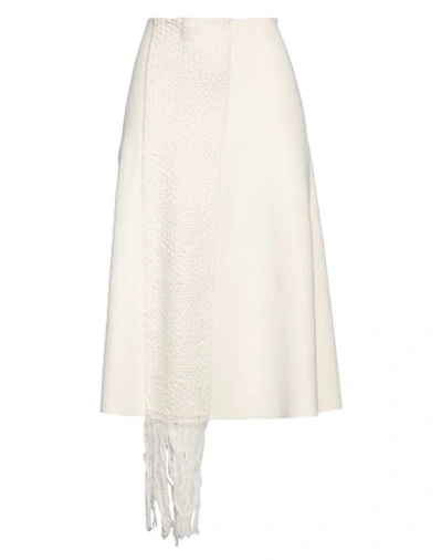 Jil Sander Woman Midi Skirt Cream Size 2 Viscose, Cotton, Elastane, Polyester, Silk In White
