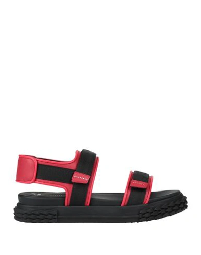 GIUSEPPE ZANOTTI GIUSEPPE ZANOTTI MAN SANDALS RED SIZE 7 TEXTILE FIBERS, SOFT LEATHER