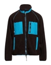 Msgm Logo High Neck Jacket With Contrast Pockets In Brown
