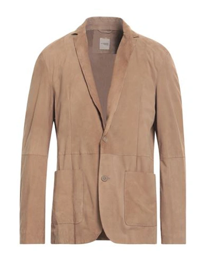 Andrea D'amico Man Suit Jacket Khaki Size 40 Soft Leather In Beige