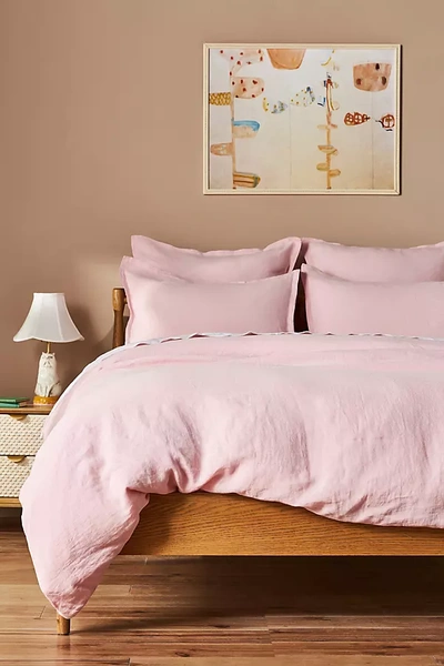 Anthropologie Washed Linen Duvet Coveru200b By  In Pink Size Q Top/bed In Pink