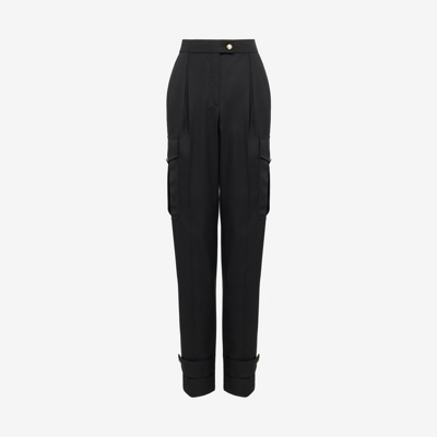 Alexander Mcqueen Black Wool Military Trousers With Pockets In Navy