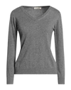 Cashmere Company Woman Sweater Grey Size 10 Wool, Cashmere
