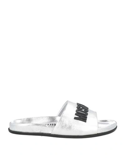 Moschino Woman Sandals Silver Size 10 Calfskin