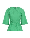 Ganni Woman Blouse Green Size 6 Organic Cotton