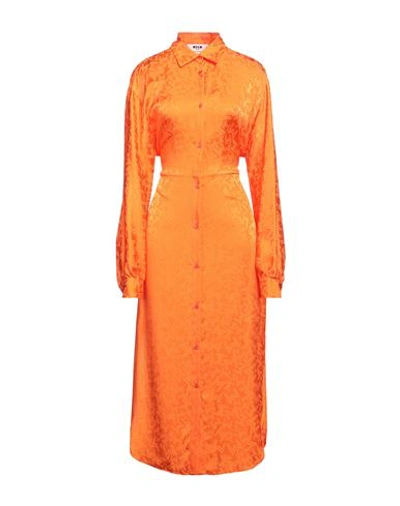 Msgm Woman Maxi Dress Orange Size 10 Acetate, Silk