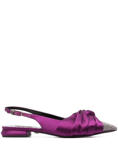 Roberto Cavalli Knot-detail Satin Slingback Ballerinas In D2061