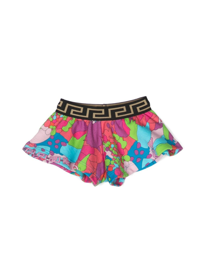 Versace Babies' Abstract-pattern Elasticated Shorts In Blue