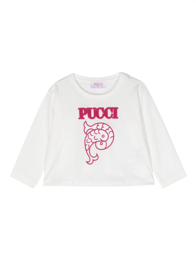 Pucci Junior Kids' Bouclé-logo Long-sleeve T-shirt In White