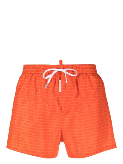 Dsquared2 Orange D2 Allover Midi Swimming Shorts