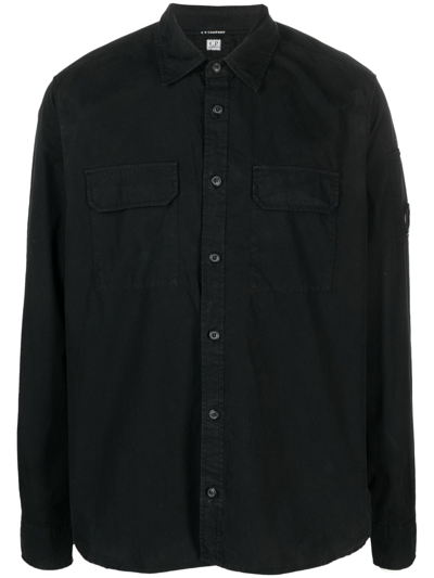 C.p. Company Button-down Fitted Shirt In Black
