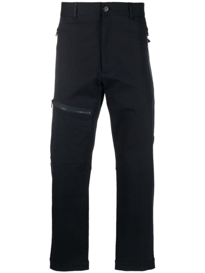 Moncler Logo-patch Twill Tapered-leg Trousers In Blue