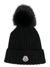 Moncler Logo-appliqué Ribbed-knit Beanie In Black