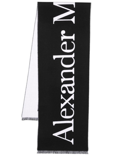 Alexander Mcqueen Black And White Classic Logo Scarf