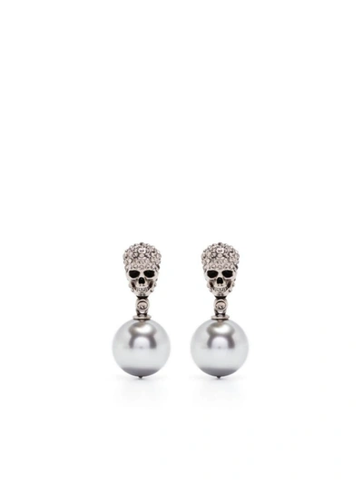 Alexander Mcqueen Silver-tone Skull Crystal Drop Earrings