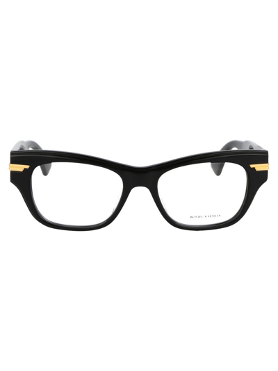 Bottega Veneta Mitre Black Cat-eye Optical Glasses In 001 Black Black Transparent