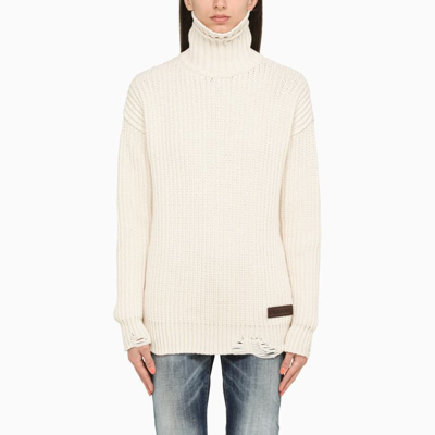 Dsquared2 Cotton Blend Rib Knit Turtleneck Sweater In 101