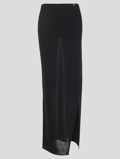 Versace Medusa Safety Pin Viscose High Slit Skirt In Black