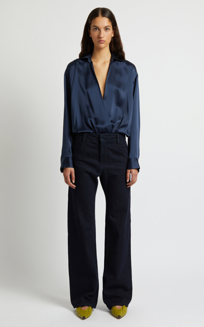 Christopher Esber Reconstructed Rigid High-rise Wide-leg Jeans In Navy