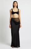 Christopher Esber Womens Bezel Quartz Ruched Jersey Maxi Skirt Black In Black