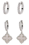 Adornia White Mother Of Pearl Huggie Set Silver