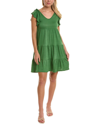 Max Studio Ruffle Cap Sleeve Tiered Jersey Babydoll Dress In Green