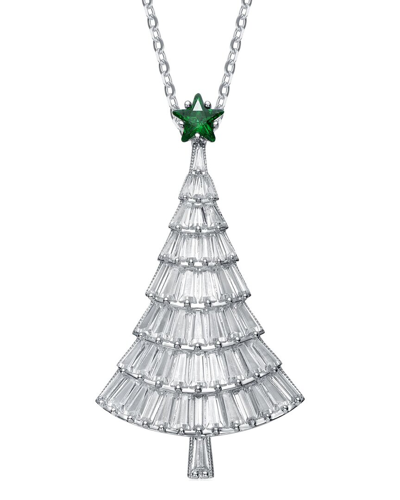 Genevive Christmas Tree Cubic Zirconia White And Emerald Green Pendant/brooch Pin