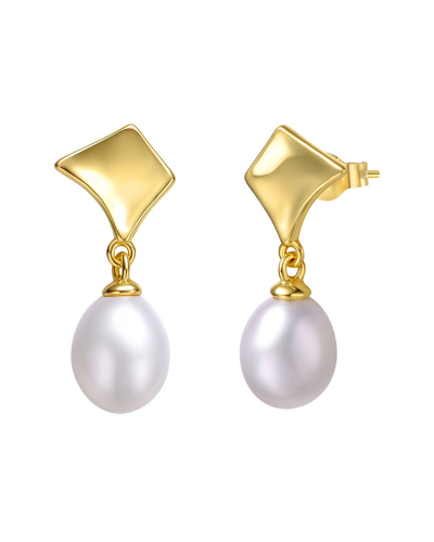 Genevive 14k Plated 7.5mm Pearl Dangle Earrings