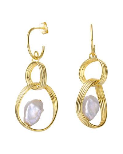 Genevive 14k Plated 9-9.8mm Pearl Dangle Earrings