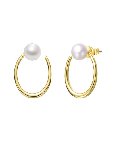 Genevive 14k Plated 10.5mm Pearl Dangle Earrings