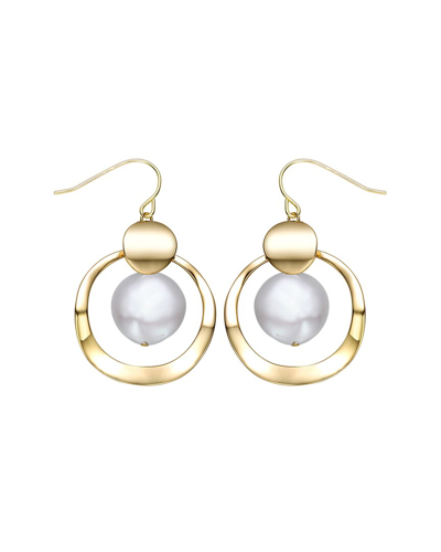Genevive 14k Plated 15mm Pearl Dangle Earrings