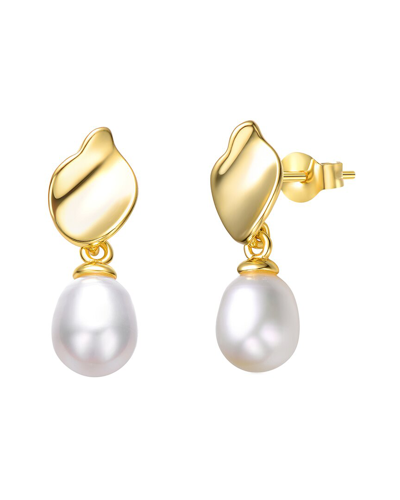 Genevive 14k Over Silver 7.5mm Pearl Dangle Earrings