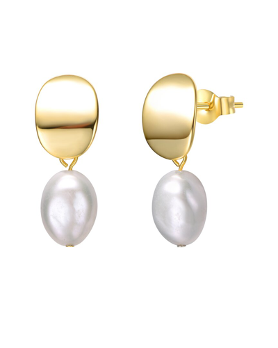 Genevive 14k Plated 8mm Pearl Dangle Earrings